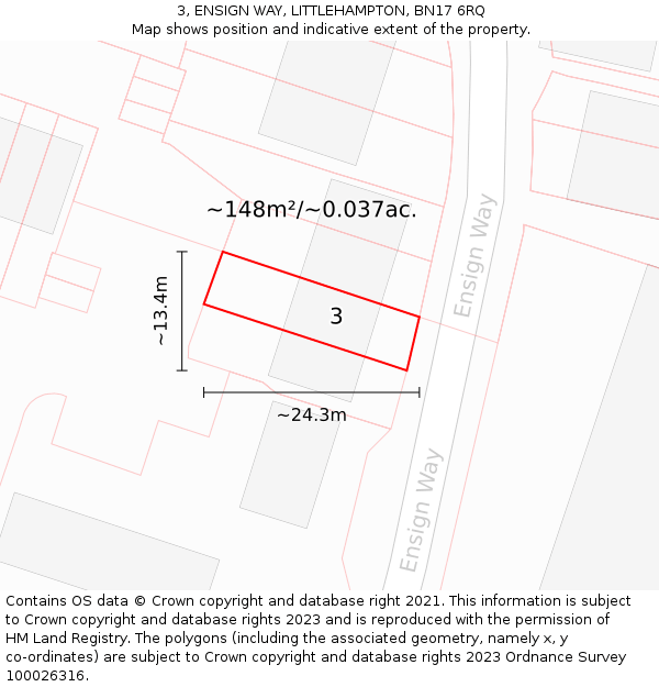3, ENSIGN WAY, LITTLEHAMPTON, BN17 6RQ: Plot and title map