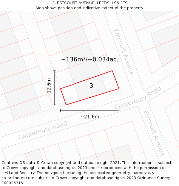 3, ESTCOURT AVENUE, LEEDS, LS6 3ES: Plot and title map