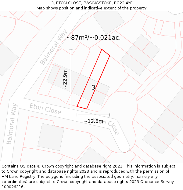 3, ETON CLOSE, BASINGSTOKE, RG22 4YE: Plot and title map