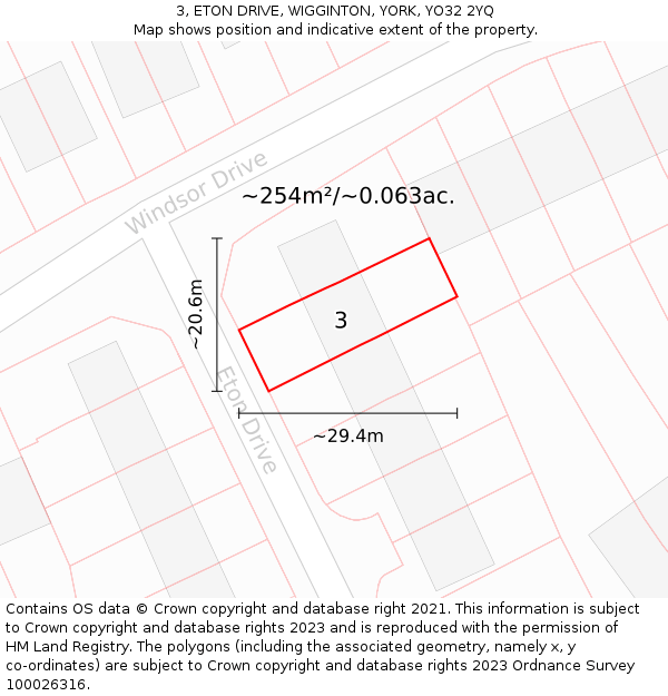 3, ETON DRIVE, WIGGINTON, YORK, YO32 2YQ: Plot and title map