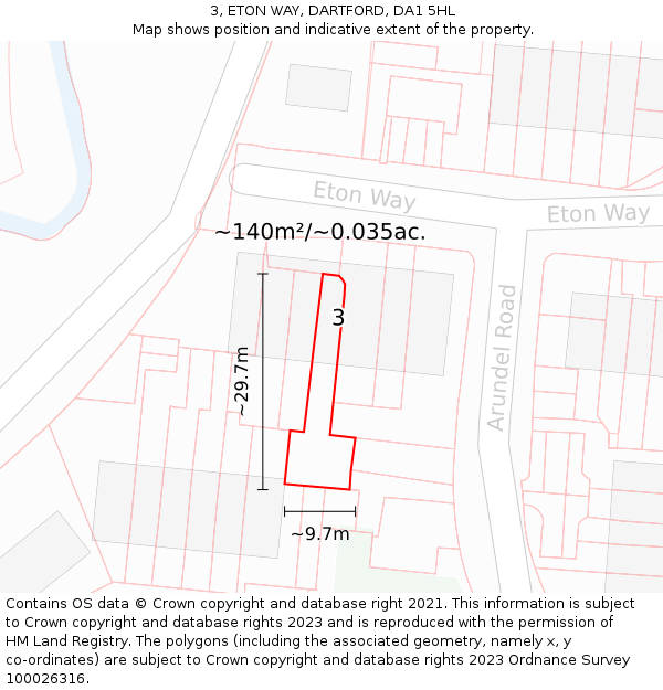 3, ETON WAY, DARTFORD, DA1 5HL: Plot and title map