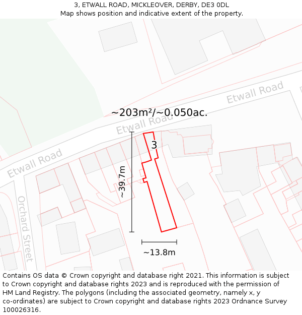 3, ETWALL ROAD, MICKLEOVER, DERBY, DE3 0DL: Plot and title map