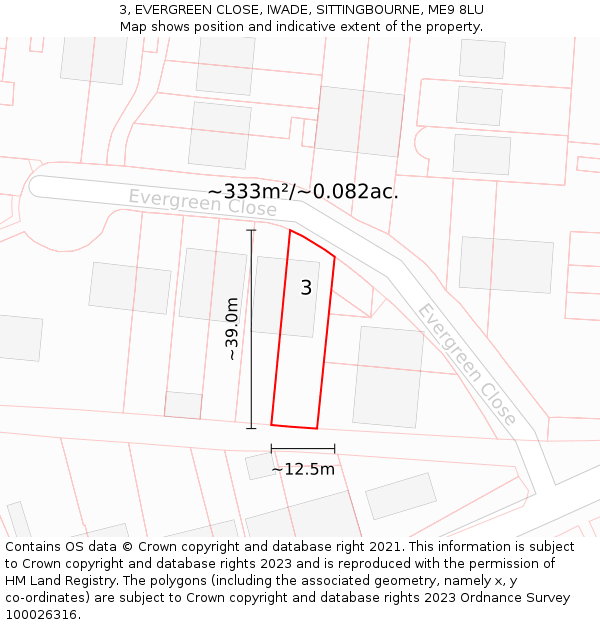 3, EVERGREEN CLOSE, IWADE, SITTINGBOURNE, ME9 8LU: Plot and title map