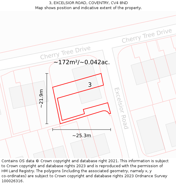3, EXCELSIOR ROAD, COVENTRY, CV4 8ND: Plot and title map