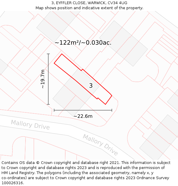 3, EYFFLER CLOSE, WARWICK, CV34 4UG: Plot and title map