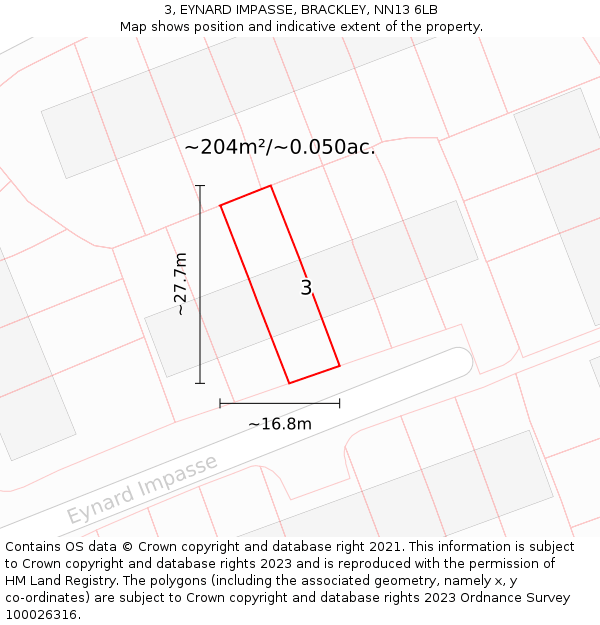 3, EYNARD IMPASSE, BRACKLEY, NN13 6LB: Plot and title map