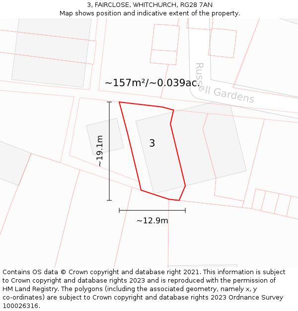 3, FAIRCLOSE, WHITCHURCH, RG28 7AN: Plot and title map
