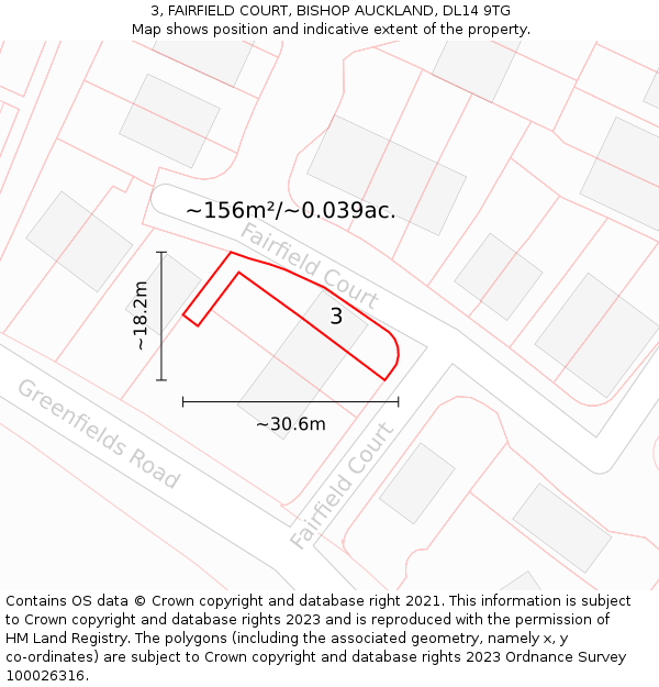 3, FAIRFIELD COURT, BISHOP AUCKLAND, DL14 9TG: Plot and title map