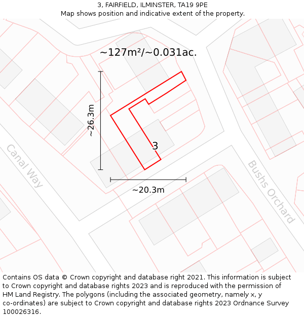3, FAIRFIELD, ILMINSTER, TA19 9PE: Plot and title map