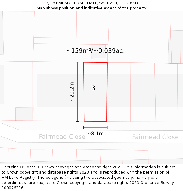 3, FAIRMEAD CLOSE, HATT, SALTASH, PL12 6SB: Plot and title map