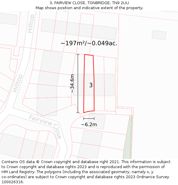 3, FAIRVIEW CLOSE, TONBRIDGE, TN9 2UU: Plot and title map