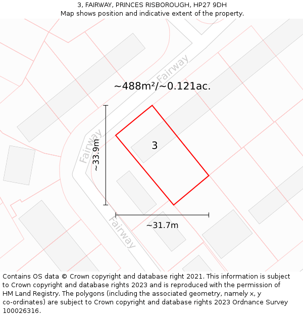 3, FAIRWAY, PRINCES RISBOROUGH, HP27 9DH: Plot and title map