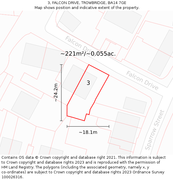 3, FALCON DRIVE, TROWBRIDGE, BA14 7GE: Plot and title map
