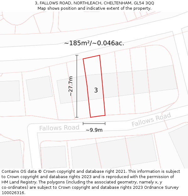 3, FALLOWS ROAD, NORTHLEACH, CHELTENHAM, GL54 3QQ: Plot and title map