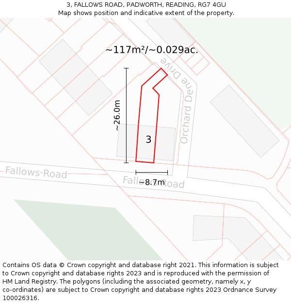 3, FALLOWS ROAD, PADWORTH, READING, RG7 4GU: Plot and title map