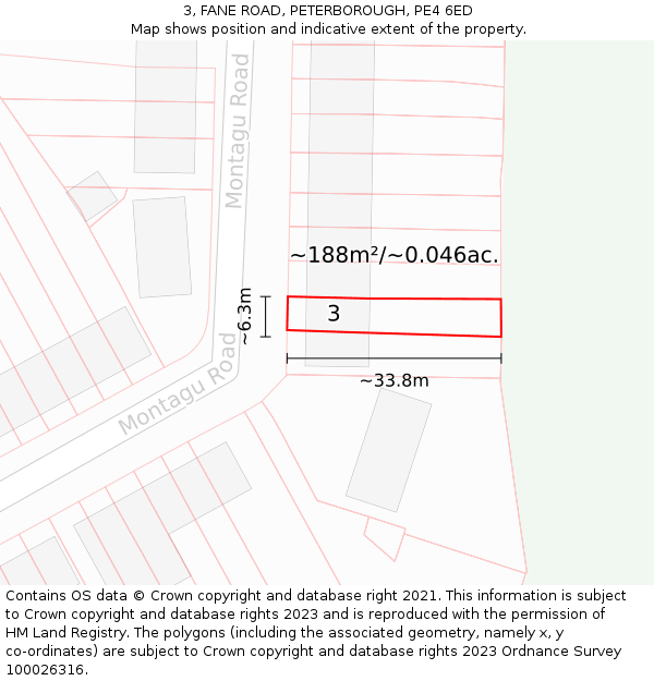3, FANE ROAD, PETERBOROUGH, PE4 6ED: Plot and title map