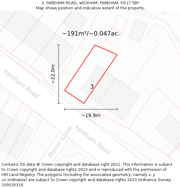 3, FAREHAM ROAD, WICKHAM, FAREHAM, PO17 5BY: Plot and title map
