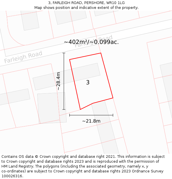 3, FARLEIGH ROAD, PERSHORE, WR10 1LG: Plot and title map