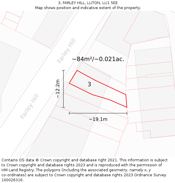 3, FARLEY HILL, LUTON, LU1 5EE: Plot and title map