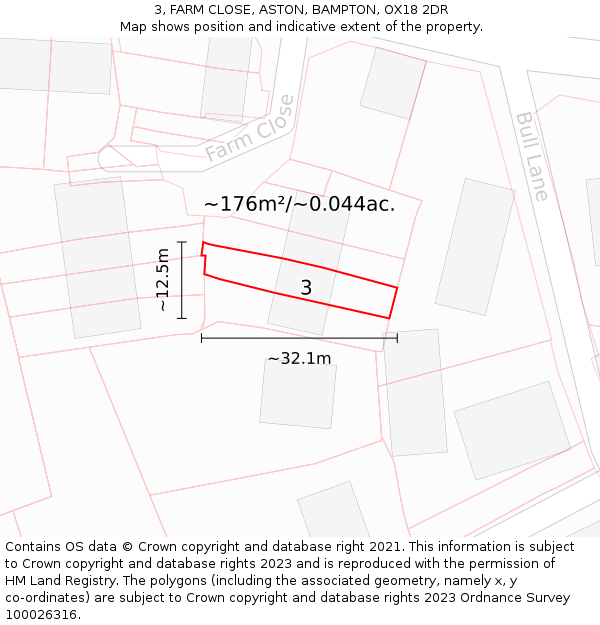 3, FARM CLOSE, ASTON, BAMPTON, OX18 2DR: Plot and title map