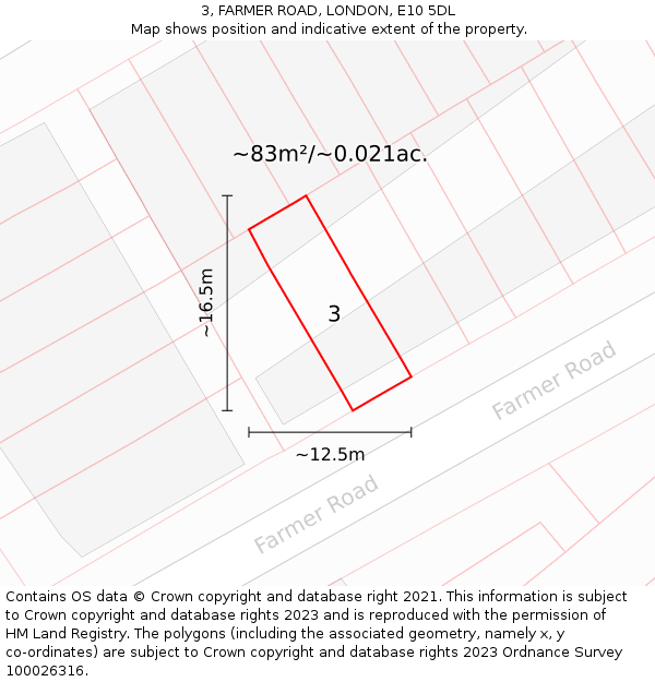 3, FARMER ROAD, LONDON, E10 5DL: Plot and title map