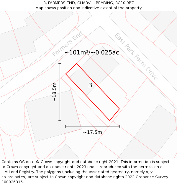 3, FARMERS END, CHARVIL, READING, RG10 9RZ: Plot and title map