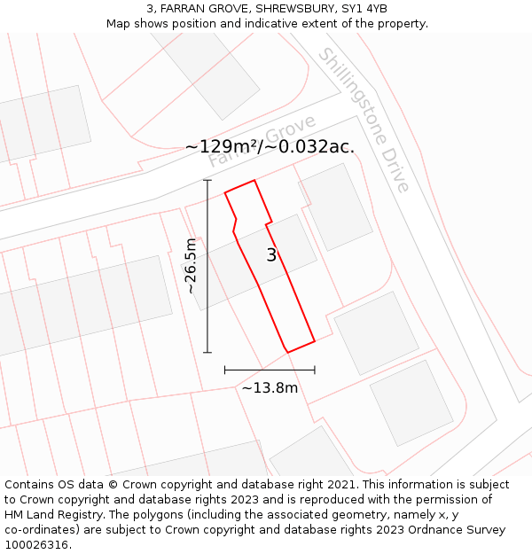 3, FARRAN GROVE, SHREWSBURY, SY1 4YB: Plot and title map