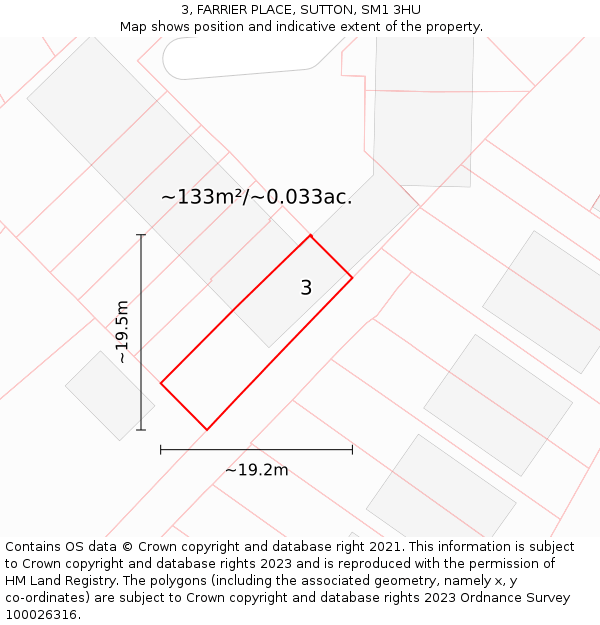 3, FARRIER PLACE, SUTTON, SM1 3HU: Plot and title map