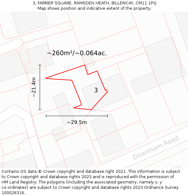 3, FARRIER SQUARE, RAMSDEN HEATH, BILLERICAY, CM11 1PQ: Plot and title map