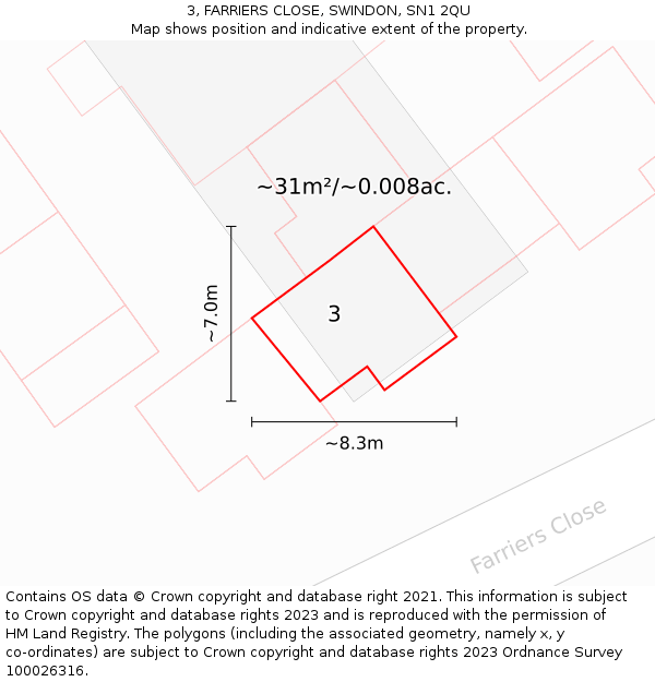 3, FARRIERS CLOSE, SWINDON, SN1 2QU: Plot and title map