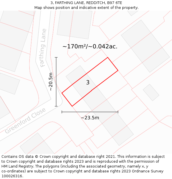 3, FARTHING LANE, REDDITCH, B97 6TE: Plot and title map
