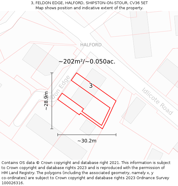 3, FELDON EDGE, HALFORD, SHIPSTON-ON-STOUR, CV36 5ET: Plot and title map