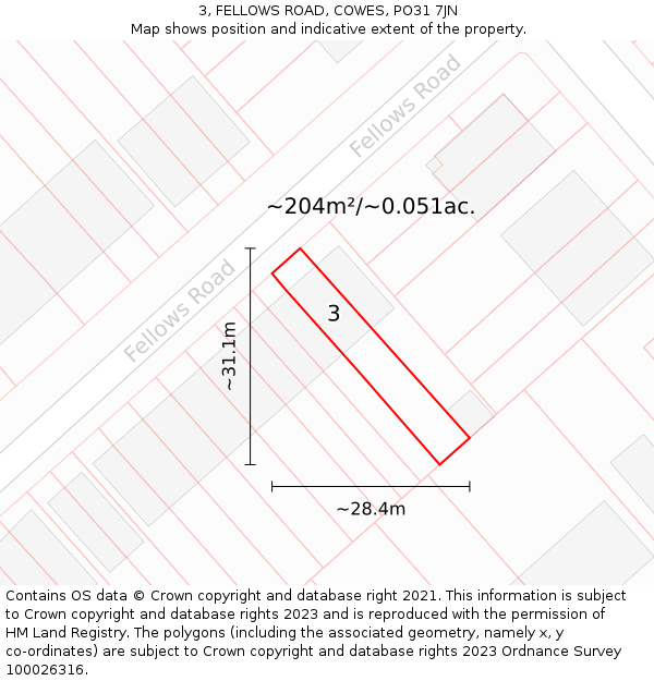 3, FELLOWS ROAD, COWES, PO31 7JN: Plot and title map