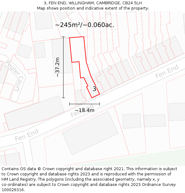 3, FEN END, WILLINGHAM, CAMBRIDGE, CB24 5LH: Plot and title map
