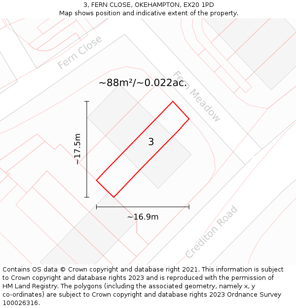 3, FERN CLOSE, OKEHAMPTON, EX20 1PD: Plot and title map
