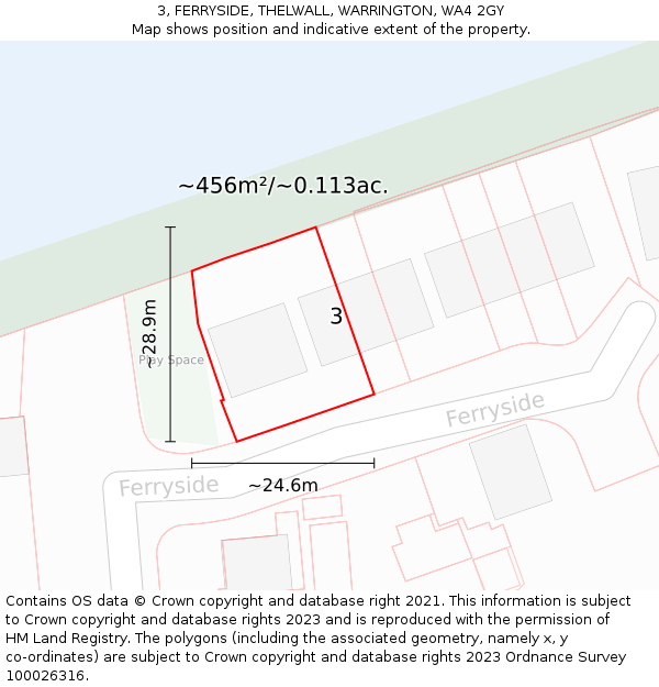 3, FERRYSIDE, THELWALL, WARRINGTON, WA4 2GY: Plot and title map