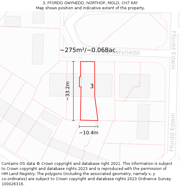 3, FFORDD GWYNEDD, NORTHOP, MOLD, CH7 6AY: Plot and title map