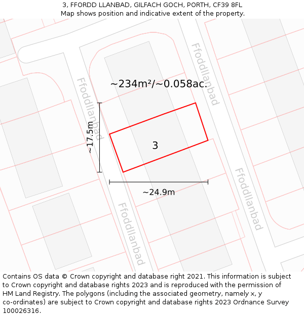 3, FFORDD LLANBAD, GILFACH GOCH, PORTH, CF39 8FL: Plot and title map