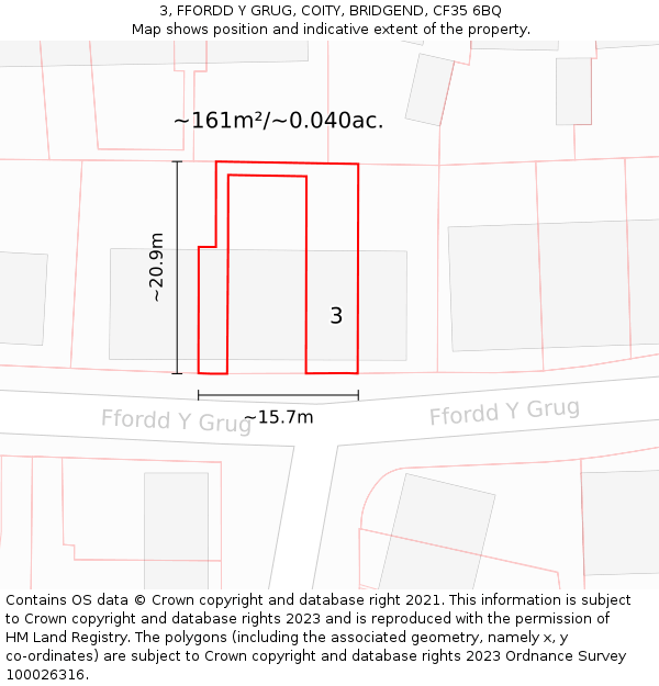 3, FFORDD Y GRUG, COITY, BRIDGEND, CF35 6BQ: Plot and title map