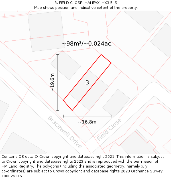 3, FIELD CLOSE, HALIFAX, HX3 5LS: Plot and title map