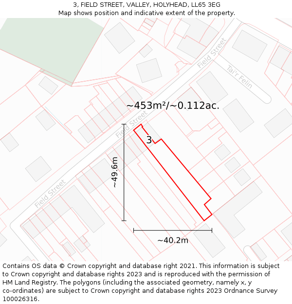 3, FIELD STREET, VALLEY, HOLYHEAD, LL65 3EG: Plot and title map