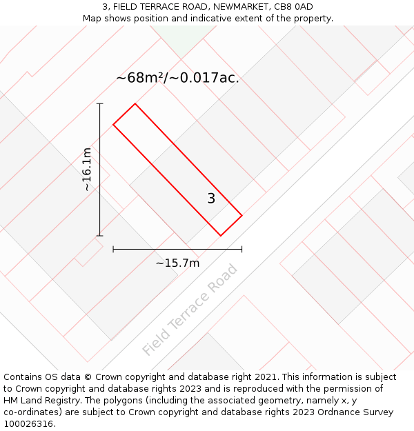 3, FIELD TERRACE ROAD, NEWMARKET, CB8 0AD: Plot and title map