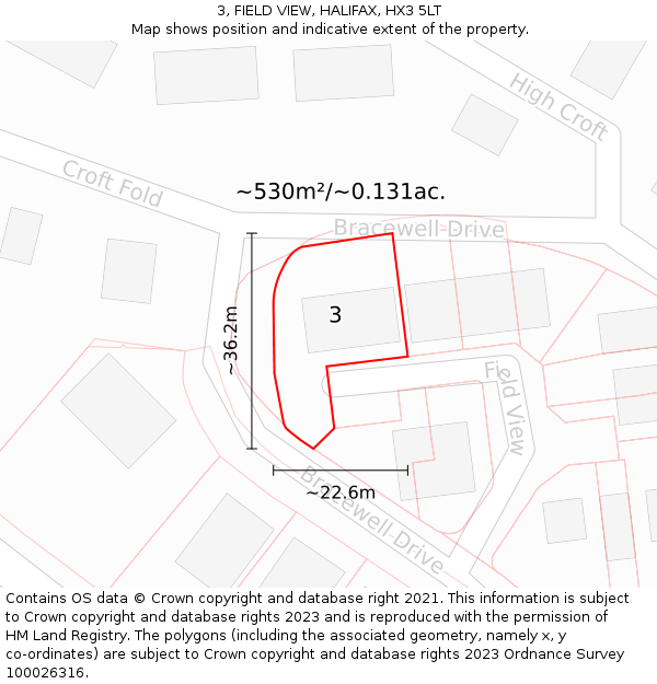 3, FIELD VIEW, HALIFAX, HX3 5LT: Plot and title map