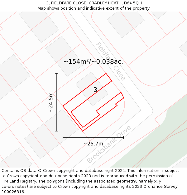 3, FIELDFARE CLOSE, CRADLEY HEATH, B64 5QH: Plot and title map