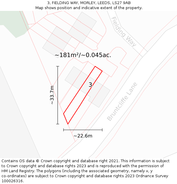 3, FIELDING WAY, MORLEY, LEEDS, LS27 9AB: Plot and title map