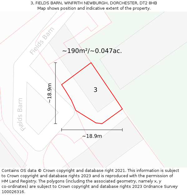 3, FIELDS BARN, WINFRITH NEWBURGH, DORCHESTER, DT2 8HB: Plot and title map