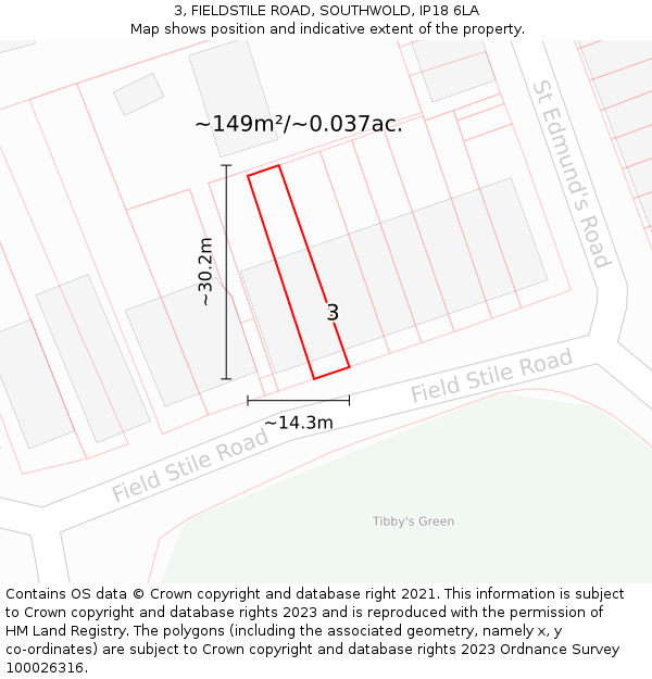 3, FIELDSTILE ROAD, SOUTHWOLD, IP18 6LA: Plot and title map