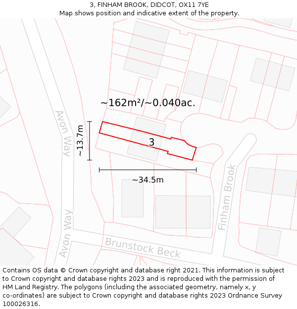 3, FINHAM BROOK, DIDCOT, OX11 7YE: Plot and title map