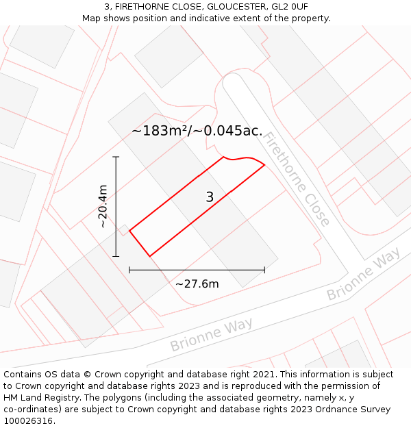 3, FIRETHORNE CLOSE, GLOUCESTER, GL2 0UF: Plot and title map