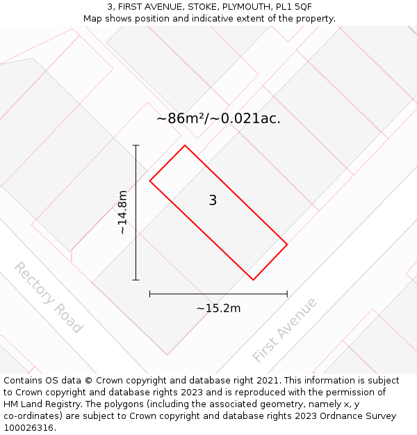 3, FIRST AVENUE, STOKE, PLYMOUTH, PL1 5QF: Plot and title map